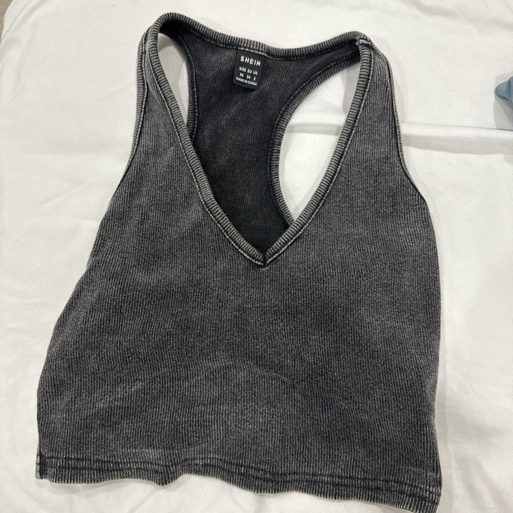 SHEIN Women's Gray V-Neck Top